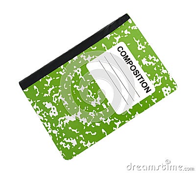 Green composition notebook on a white background. Stock Photo