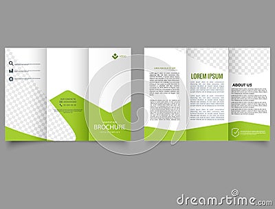 Green corporate trifold brochure. Summer design. Brochure Flyer report template. Cards, Landing, Vector Illustration