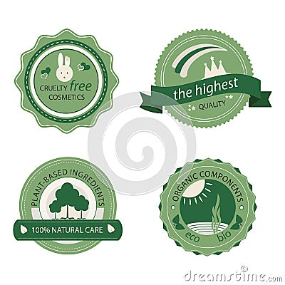 Green cosmetics badges, stickers Vector Illustration