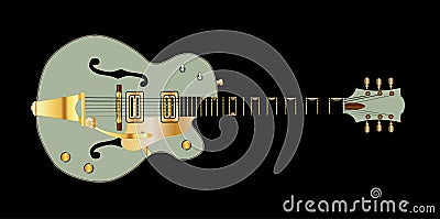 Green Country and Western Guitar Vector Illustration