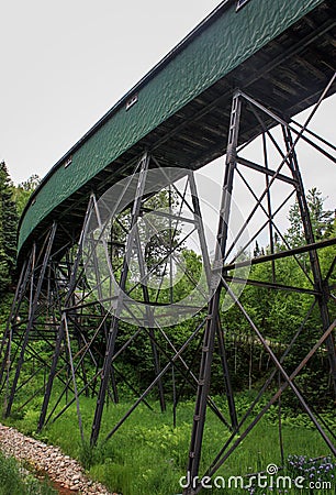 Green covered bridge Stock Photo