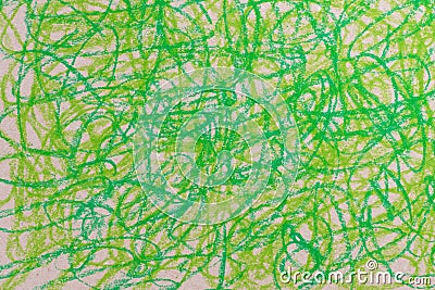 Green crayon doodles drawing on brown paper Stock Photo