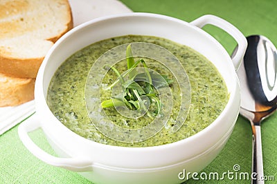 Green cream soup Stock Photo