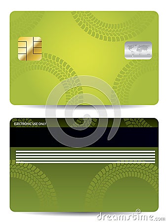 Green credit card design with tire track Vector Illustration