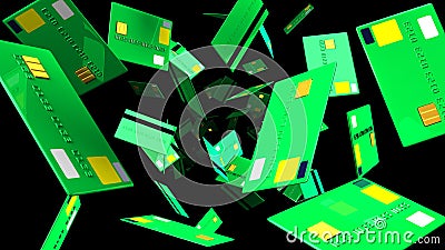 Green Credit cards on black background Cartoon Illustration