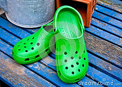 Green croc shoes Stock Photo