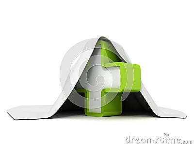 Green cross concept sign under white cloth Stock Photo