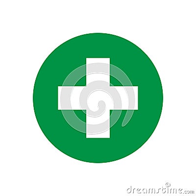 Green cross isolated vector medical or pharmacy icon sign or symbol. Medicine services. Vector flat medical care illustration. Cartoon Illustration