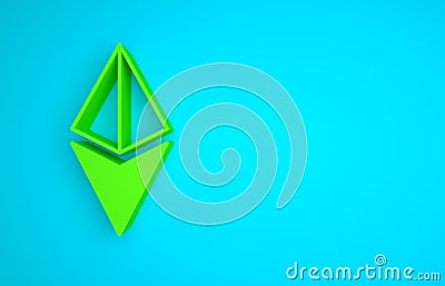 Green Cryptocurrency coin Ethereum ETH icon isolated on blue background. Altcoin symbol. Blockchain based secure crypto Cartoon Illustration