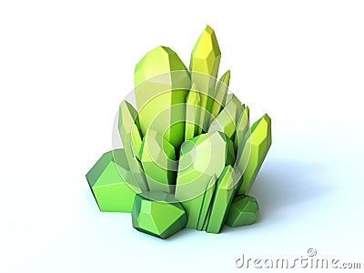 Green crystal 3d rendering, on white background Cartoon Illustration