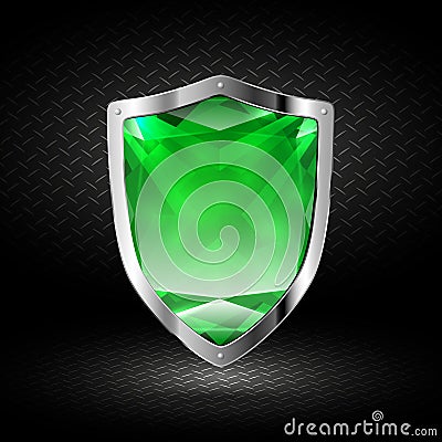 Green crystal shield in chrome Stock Photo