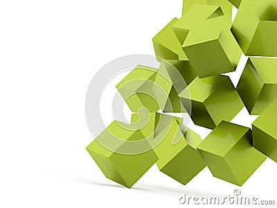 Green cubes crashed concept rendered Stock Photo