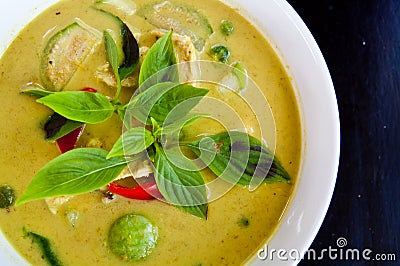 Green curry soup with chicken Stock Photo