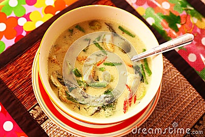 Green curry thai soup with chicken Stock Photo