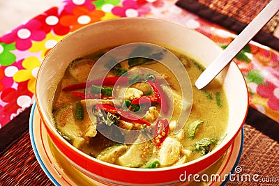 Green curry thai soup with chicken Stock Photo