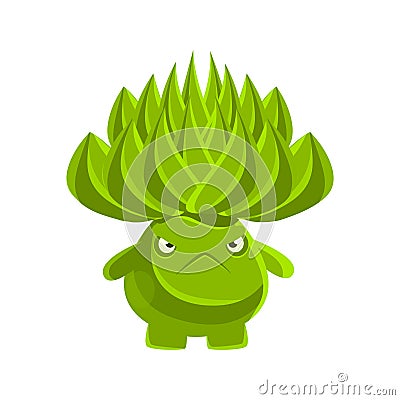 Green cute cactus with sad face. Cartoon emotions character vector Illustration Vector Illustration