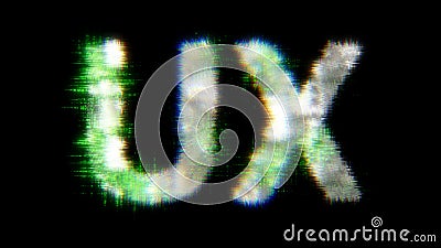 Green cybernetic text UX with noise distortion, isolated - object 3D rendering Stock Photo