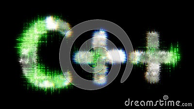Green cybernetical text C++ with noise distortion, isolated - object 3D illustration Cartoon Illustration