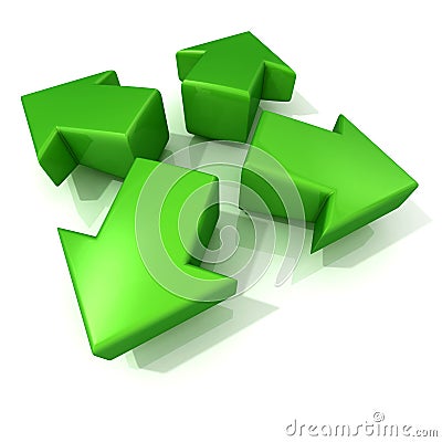 Green 3D arrows expanding. Front view Stock Photo