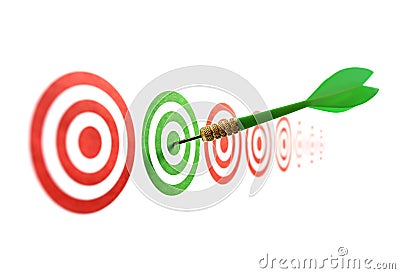 Green dart in target Stock Photo