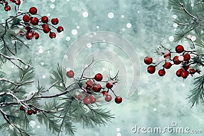 christmas celebration red green winter decoration holiday berry tree tree branch. Generative AI. Stock Photo