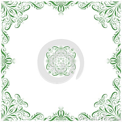 Green decorative pattern on white background. Stock Photo