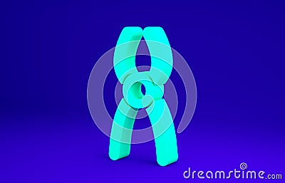 Green Dental pliers icon isolated on blue background. Dental equipment. Minimalism concept. 3d illustration 3D render Cartoon Illustration