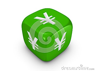 Green dice with yen sign Stock Photo