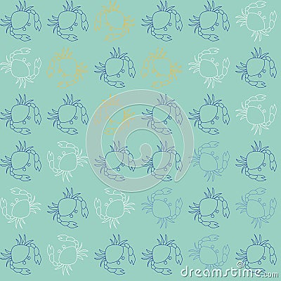 Green different dancing crabs vector seamless pattern Vector Illustration