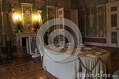 Green dining room in Catherine palace in Tsarskoye Selo Editorial Stock Photo