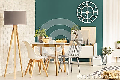 Green dining room interior Stock Photo