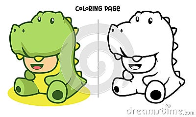 Green Dinosaur Cosplay Coloring Page Stock Photo