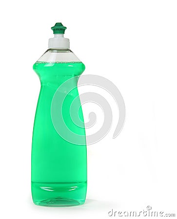 Green Dishwashing Liquid Soap in a Bottle Isolated Stock Photo