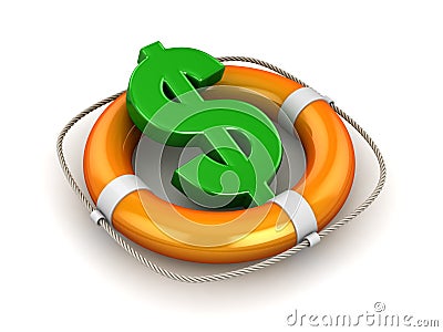 Green Dollar Symbol in Lifebuoy Stock Photo