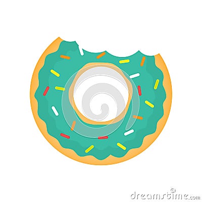 Green donuts vector isolated on white. Donuts with a mouth bite. Vector Illustration