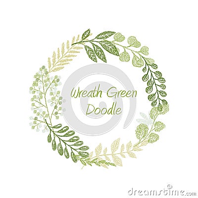 Green doodle circle wreath vector Vector Illustration