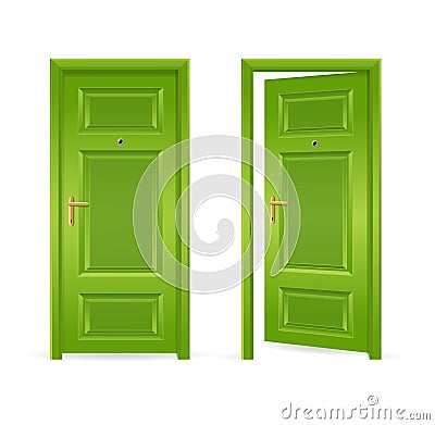 Green Door Open and Closed. Vector Vector Illustration