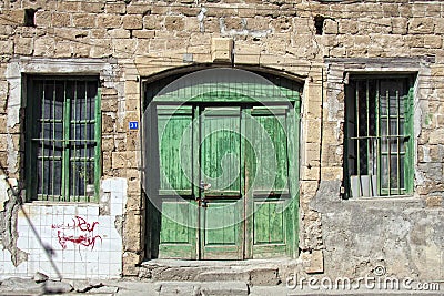 Green doors Stock Photo