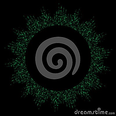 Green dotted round equalizer isolated on black background Vector Illustration