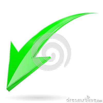 Green down arrow. 3d shiny web icon Vector Illustration