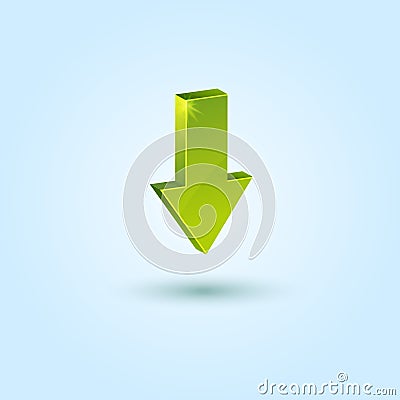 Green down arrow symbol isolated on blue Vector Illustration
