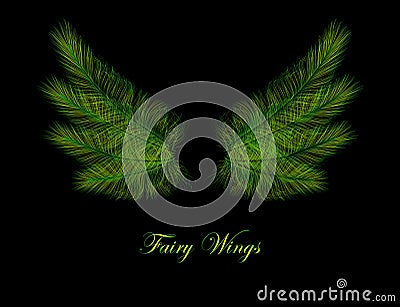 Green Downy Elfish Wings - Fairytale Faerie Wings Vector Illustration