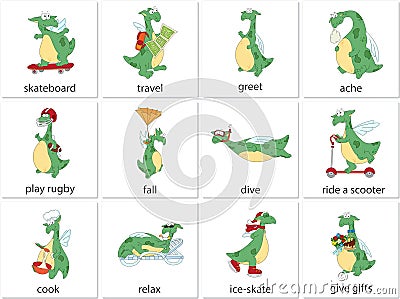 Green dragon english verbs Vector Illustration