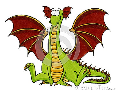 Green Dragon sitting on the floor Cartoon Illustration