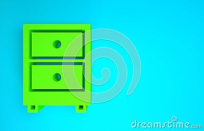 Green Drawer with documents icon isolated on blue background. Archive papers drawer. File Cabinet Drawer. Office Cartoon Illustration