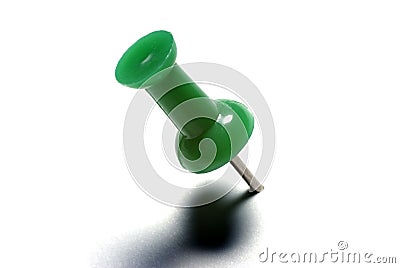 Drawing pin office thumbtack push thumb tack paper tool business isolated on white background attach note board clip fix green it Stock Photo