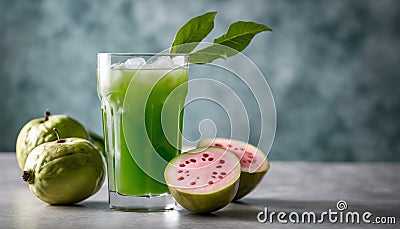 A green drink with a green leaf on top Stock Photo