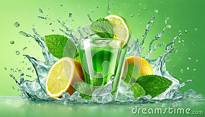 A green drink with lemon and mint Stock Photo