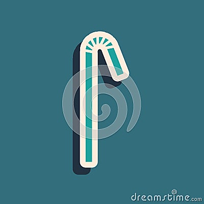Green Drinking plastic straw icon isolated on green background. Long shadow style. Vector Illustration Vector Illustration