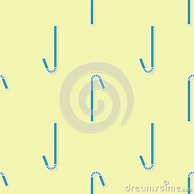 Green Drinking plastic straw icon isolated seamless pattern on yellow background. Vector Illustration Vector Illustration